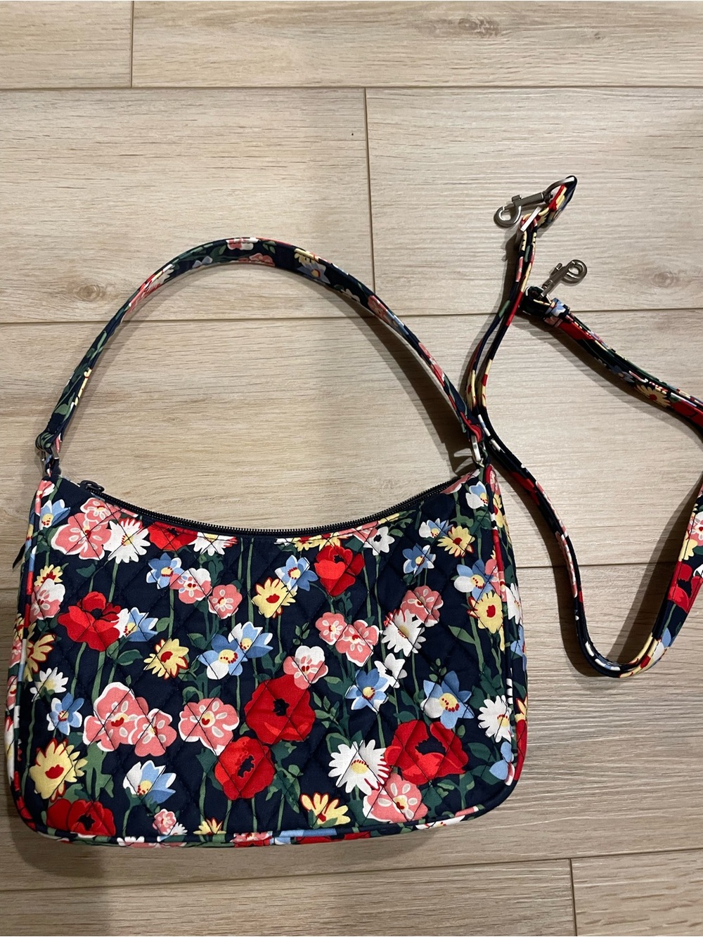Vera Bradley Floral Shoulder Bag in Navy with crossbody strap